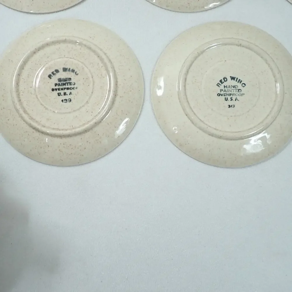 Red Wing Bob White Quail 10 Cup Saucer Sets MCM Hand Painted Pottery Vintage